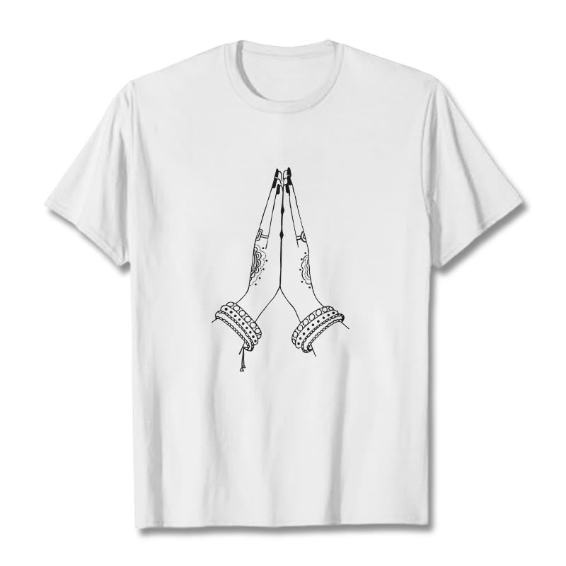 Buddha Stones Put Hands Together Prayer Design Tee T-shirt - White - 2XL - image 7