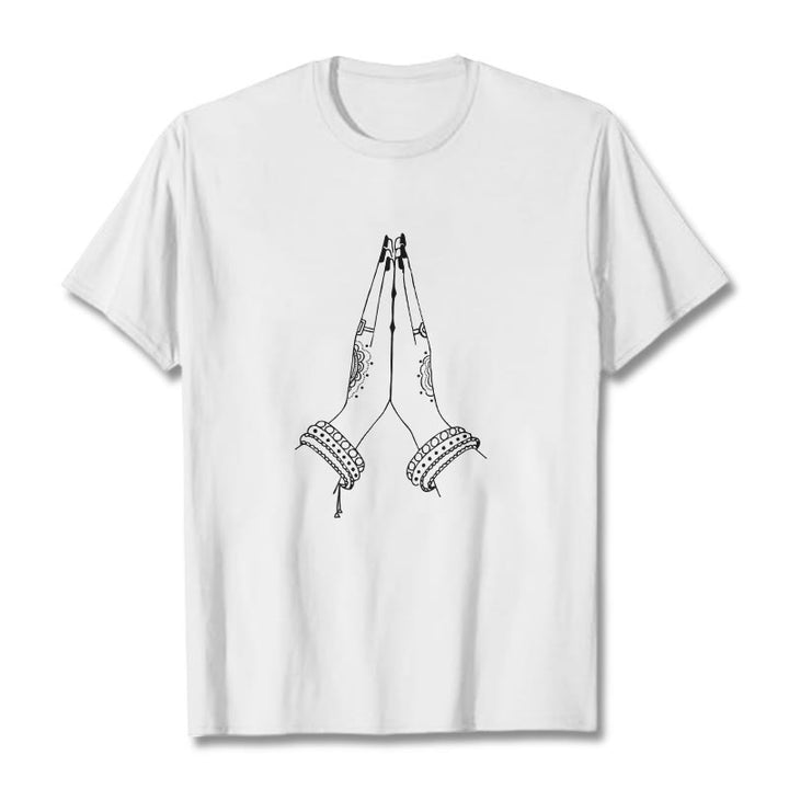 Buddha Stones Put Hands Together Prayer Design Tee T-shirt - White - 2XL - image 7