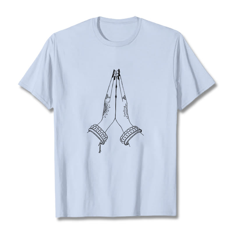 Buddha Stones Put Hands Together Prayer Design Tee T-shirt - LightCyan - 2XL - image 18