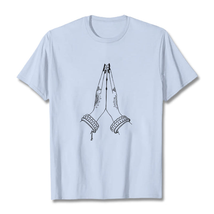 Buddha Stones Put Hands Together Prayer Design Tee T-shirt - LightCyan - 2XL - image 18