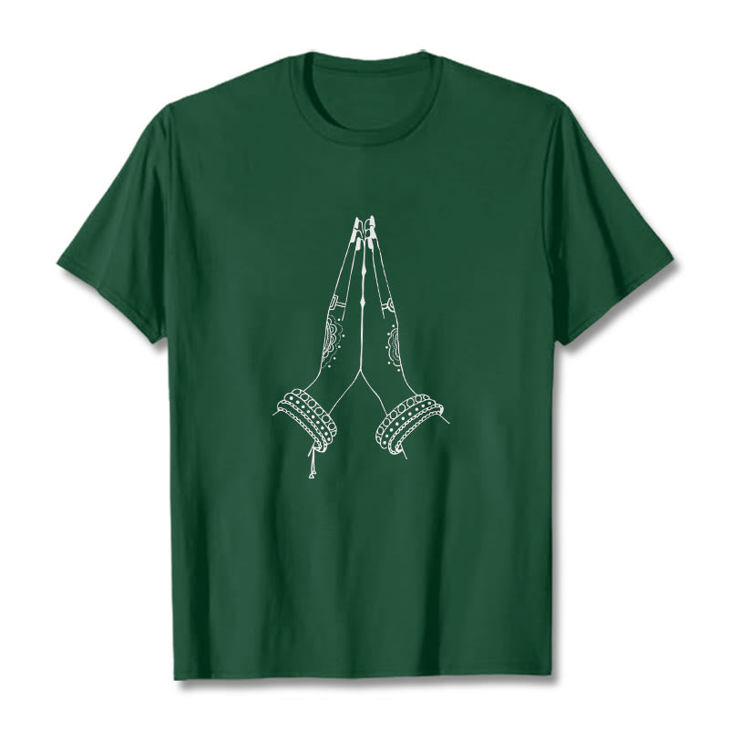 Buddha Stones Put Hands Together Prayer Design Tee T-shirt - ForestGreen - 2XL - image 0