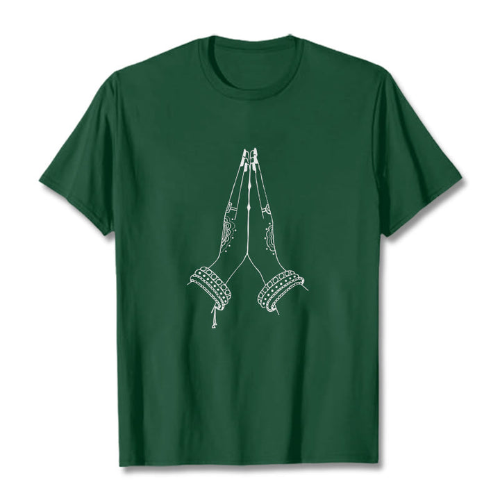 Buddha Stones Put Hands Together Prayer Design Tee T-shirt - ForestGreen - 2XL - image 0
