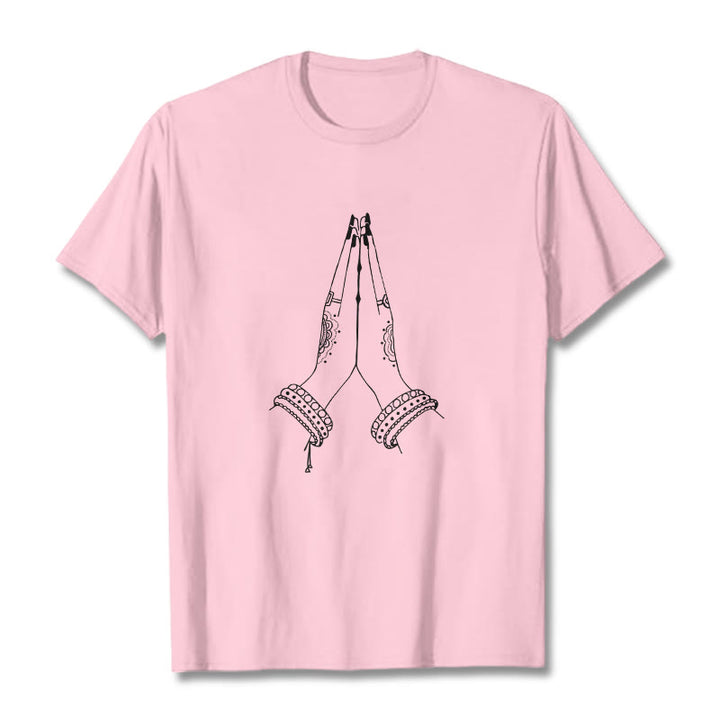 Buddha Stones Put Hands Together Prayer Design Tee T-shirt - LightPink - 2XL - image 12
