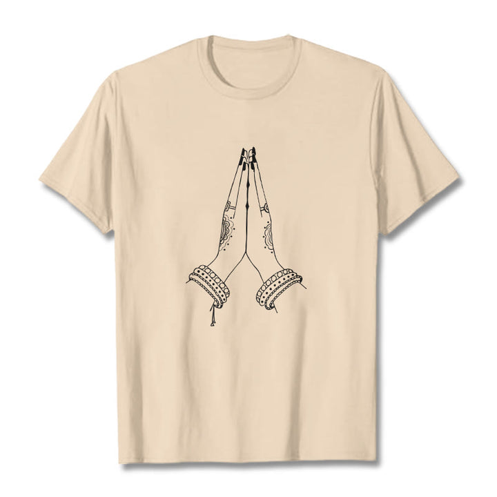 Buddha Stones Put Hands Together Prayer Design Tee T-shirt - Bisque - 2XL - image 10