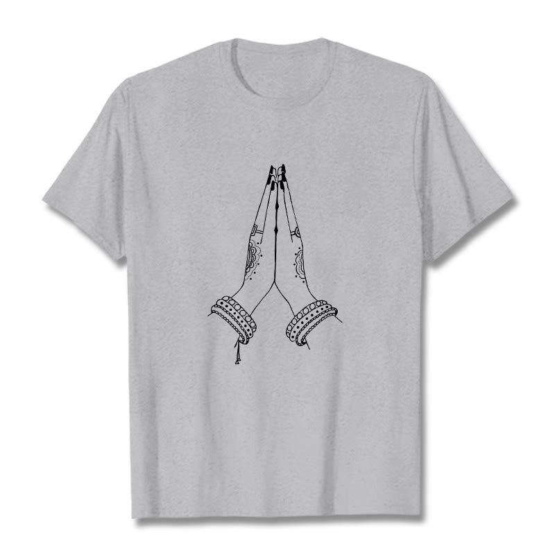 Buddha Stones Put Hands Together Prayer Design Tee T-shirt - LightGrey - 2XL - image 19