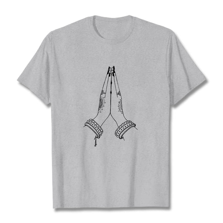 Buddha Stones Put Hands Together Prayer Design Tee T-shirt - LightGrey - 2XL - image 19