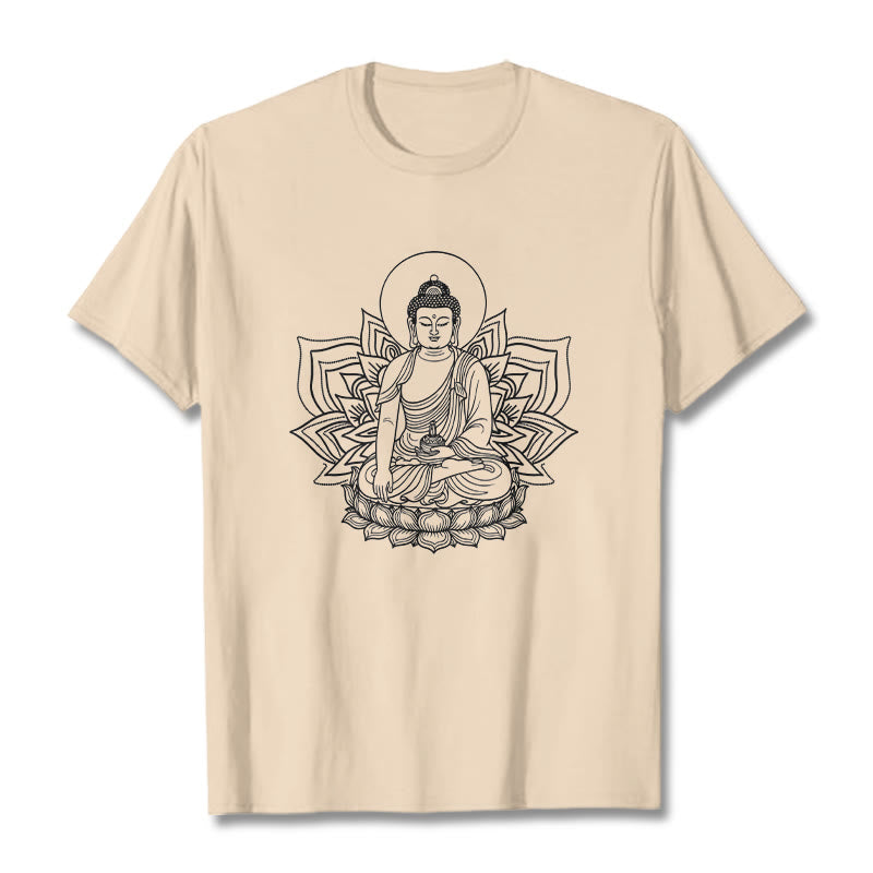 Buddha Stones Medicine Buddha Seated On A Lotus Pedestal Tee T-shirt - Bisque - 2XL - image 8