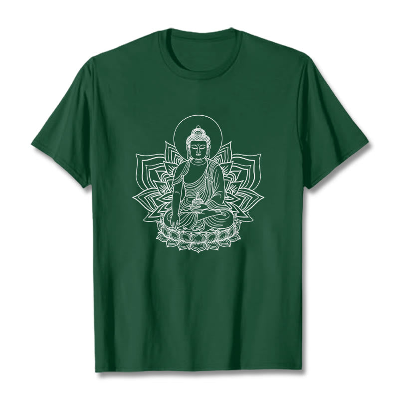 Buddha Stones Medicine Buddha Seated On A Lotus Pedestal Tee T-shirt - ForestGreen - 2XL - image 10
