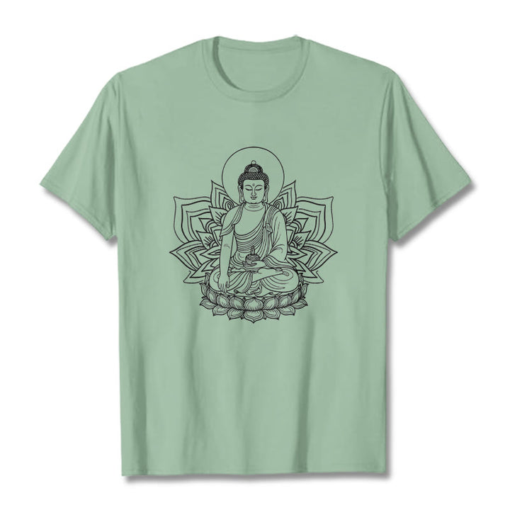 Buddha Stones Medicine Buddha Seated On A Lotus Pedestal Tee T-shirt - PaleGreen - 2XL - image 14