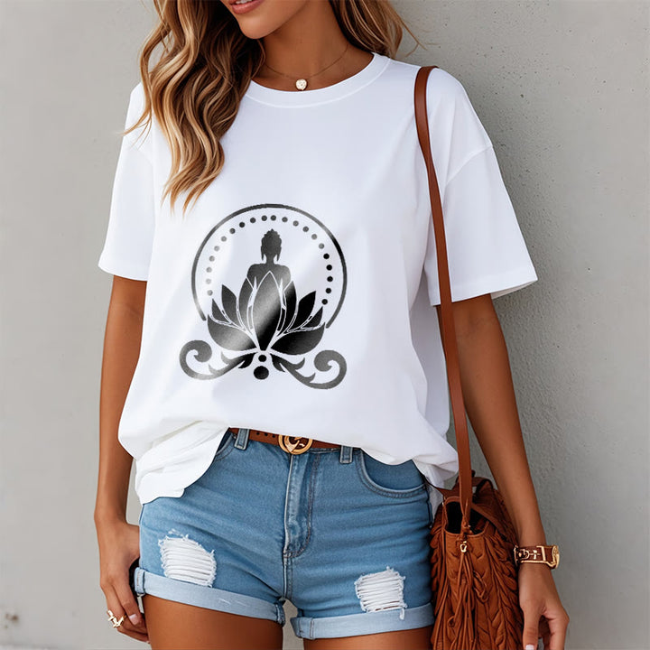 Buddha Stones Meditation Buddha Seated On A Lotus Flower Tee T-shirt - image 9