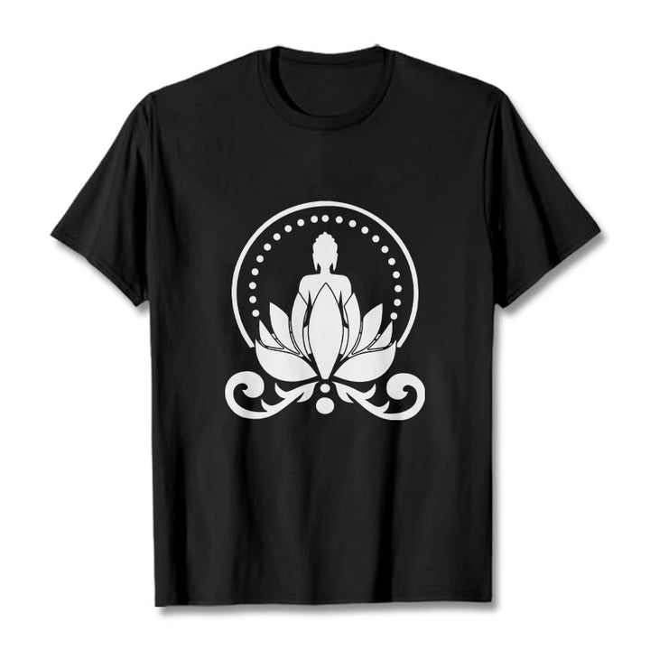 Buddha Stones Meditation Buddha Seated On A Lotus Flower Tee T-shirt - Black - 2XL - image 3