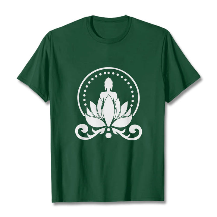 Buddha Stones Meditation Buddha Seated On A Lotus Flower Tee T-shirt - ForestGreen - 2XL - image 0
