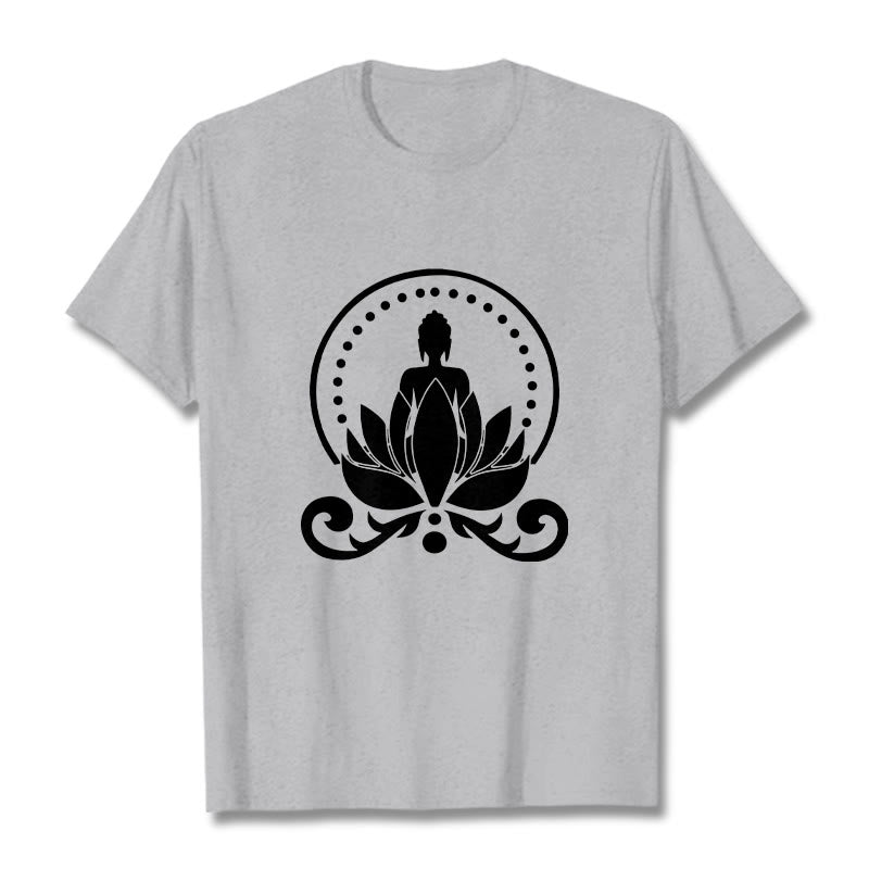 Buddha Stones Meditation Buddha Seated On A Lotus Flower Tee T-shirt - LightGrey - 2XL - image 19
