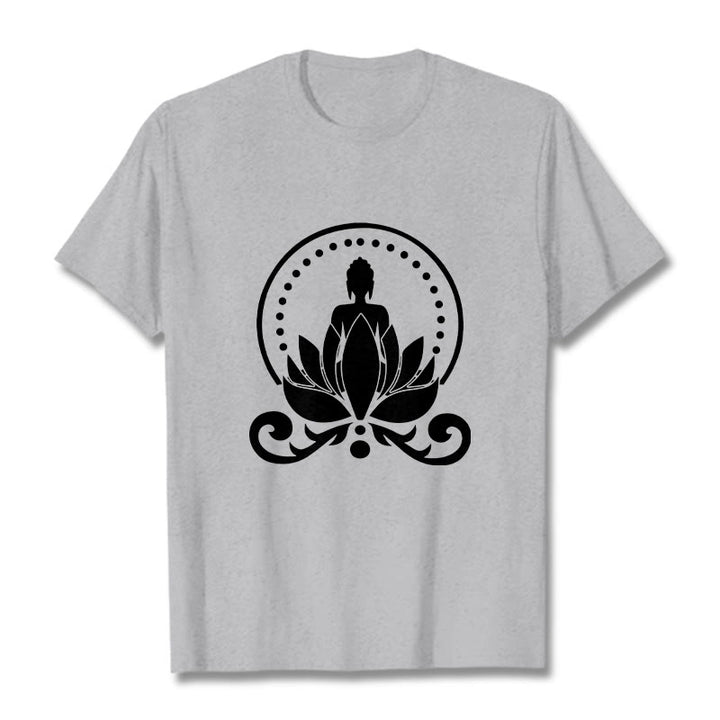 Buddha Stones Meditation Buddha Seated On A Lotus Flower Tee T-shirt - LightGrey - 2XL - image 19