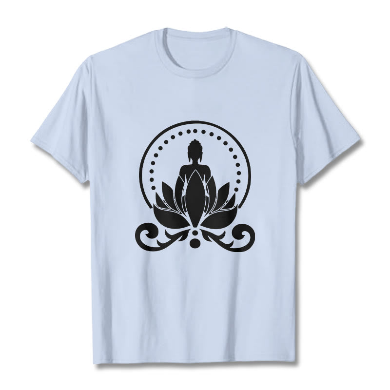 Buddha Stones Meditation Buddha Seated On A Lotus Flower Tee T-shirt - LightCyan - 2XL - image 18