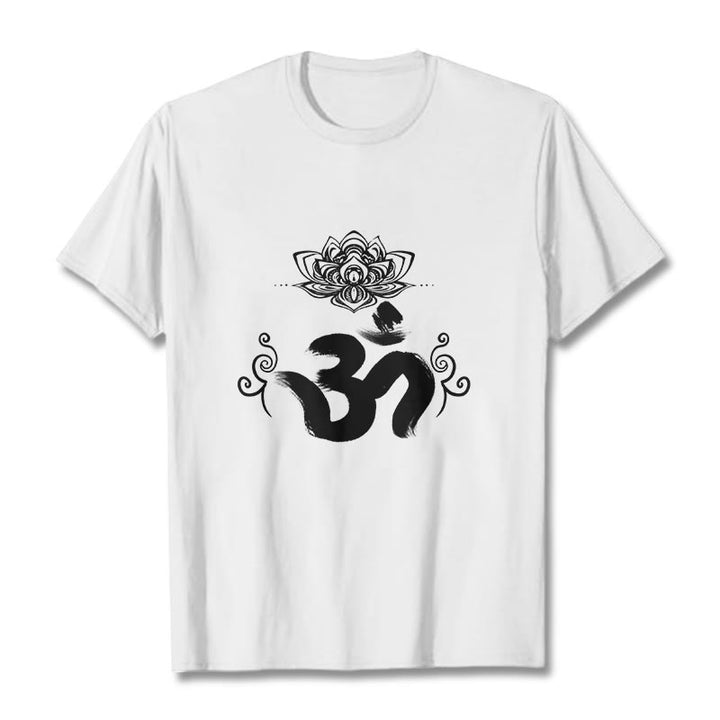 Buddha Stones Om Symbol Sanskrit Floral Tee T-shirt - White - 2XL - image 0