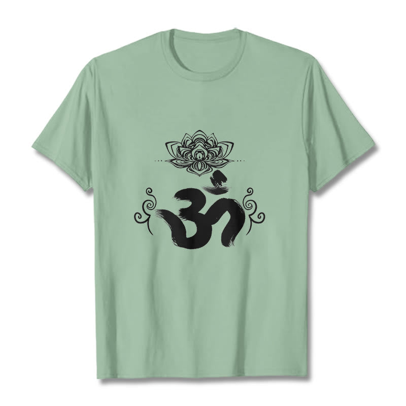 Buddha Stones Om Symbol Sanskrit Floral Tee T-shirt - PaleGreen - 2XL - image 18