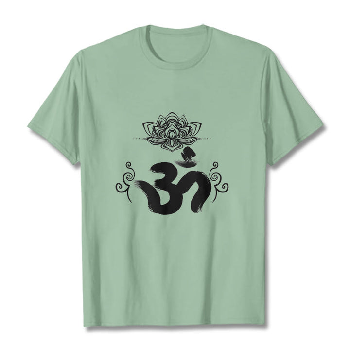 Buddha Stones Om Symbol Sanskrit Floral Tee T-shirt - PaleGreen - 2XL - image 18