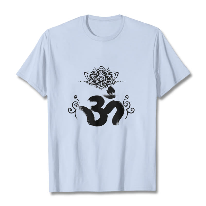 Buddha Stones Om Symbol Sanskrit Floral Tee T-shirt - LightCyan - 2XL - image 13