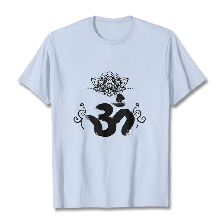 Buddha Stones Om Symbol Sanskrit Floral Tee T-shirt - LightCyan - 2XL - image 13