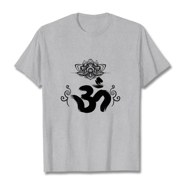 Buddha Stones Om Symbol Sanskrit Floral Tee T-shirt - LightGrey - 2XL - image 10