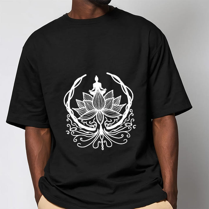Buddha Stones Meditation Buddha Seated Inside A Lotus Flower Tee T-shirt - image 7