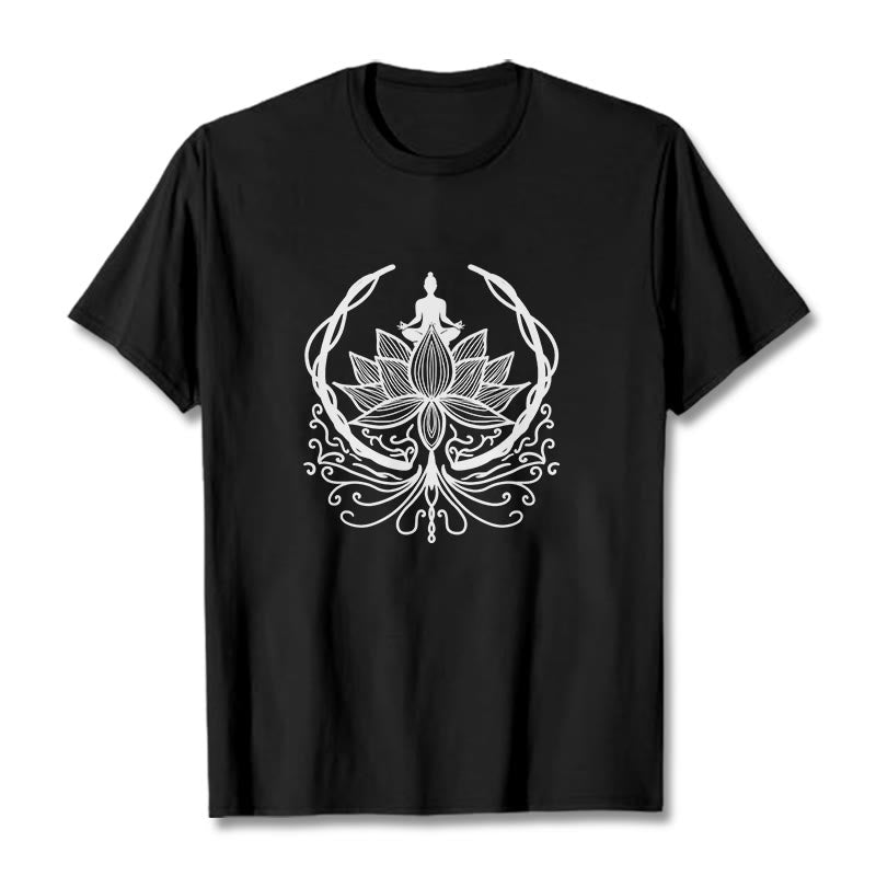 Buddha Stones Meditation Buddha Seated Inside A Lotus Flower Tee T-shirt - Black - 2XL - image 6