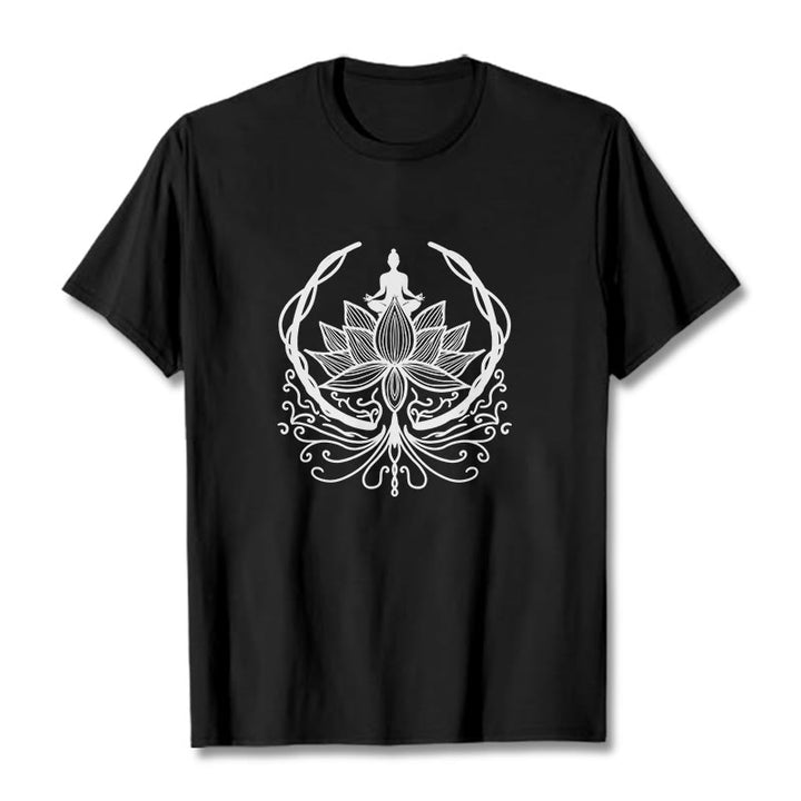 Buddha Stones Meditation Buddha Seated Inside A Lotus Flower Tee T-shirt - Black - 2XL - image 6