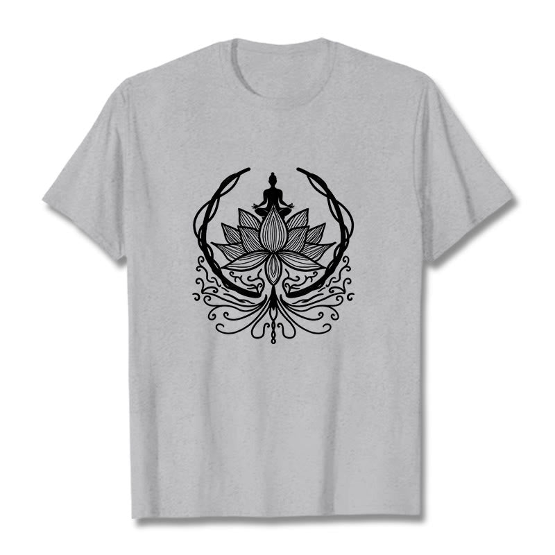 Buddha Stones Meditation Buddha Seated Inside A Lotus Flower Tee T-shirt - LightGrey - 2XL - image 19