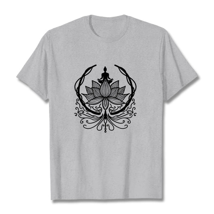 Buddha Stones Meditation Buddha Seated Inside A Lotus Flower Tee T-shirt - LightGrey - 2XL - image 19