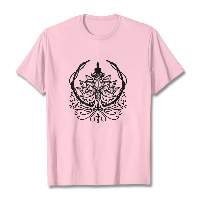 Buddha Stones Meditation Buddha Seated Inside A Lotus Flower Tee T-shirt - LightPink - 2XL - image 12