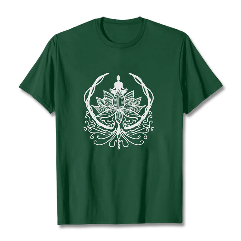 Buddha Stones Meditation Buddha Seated Inside A Lotus Flower Tee T-shirt - ForestGreen - 2XL - image 4