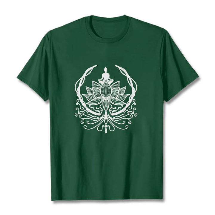 Buddha Stones Meditation Buddha Seated Inside A Lotus Flower Tee T-shirt - ForestGreen - 2XL - image 4