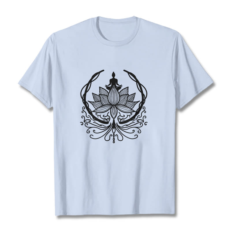 Buddha Stones Meditation Buddha Seated Inside A Lotus Flower Tee T-shirt - LightCyan - 2XL - image 18
