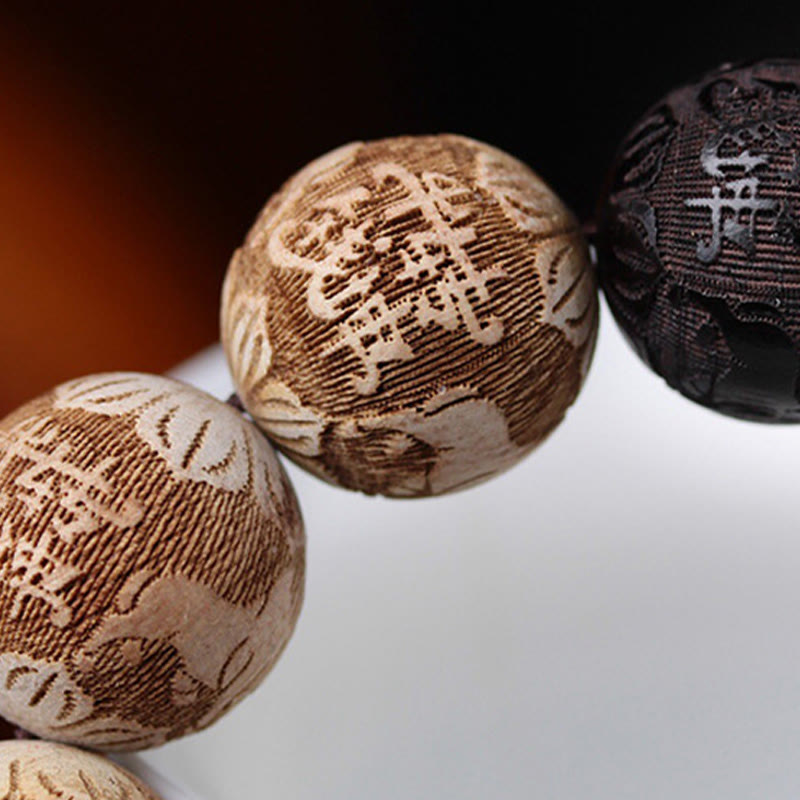 Buddha Stones Ebony Wood Camphor Wood Yin Yang Ox Engraved Peace Bracelet - image 10