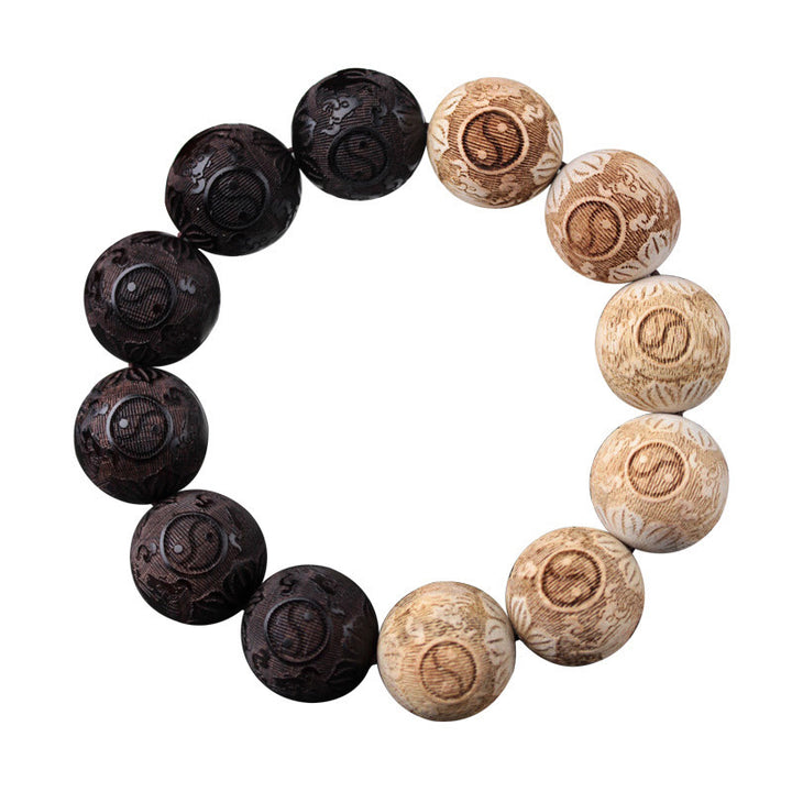 Buddha Stones Ebony Wood Camphor Wood Yin Yang Ox Engraved Peace Bracelet - image 12