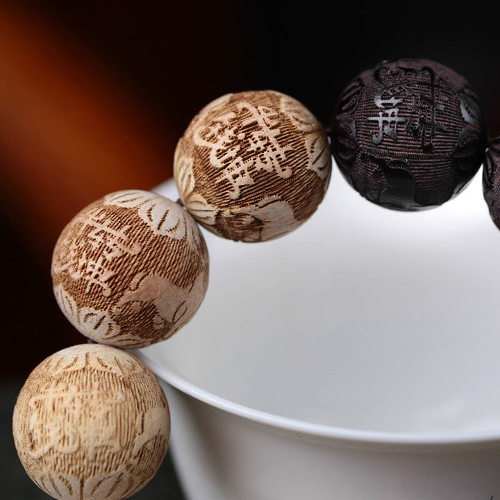 Buddha Stones Ebony Wood Camphor Wood Yin Yang Ox Engraved Peace Bracelet - image 9