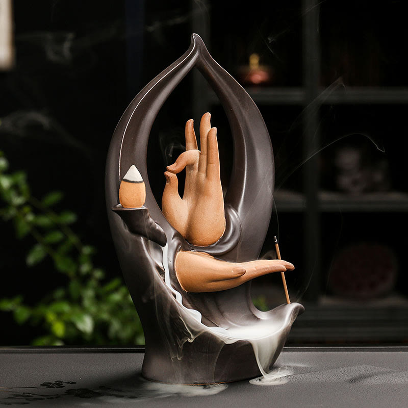 Buddha Stones Stairs Mountains Water Buddha Hand Ceramic Backflow Smoke Fountain Meditation Incense Burner Decoration - image 7