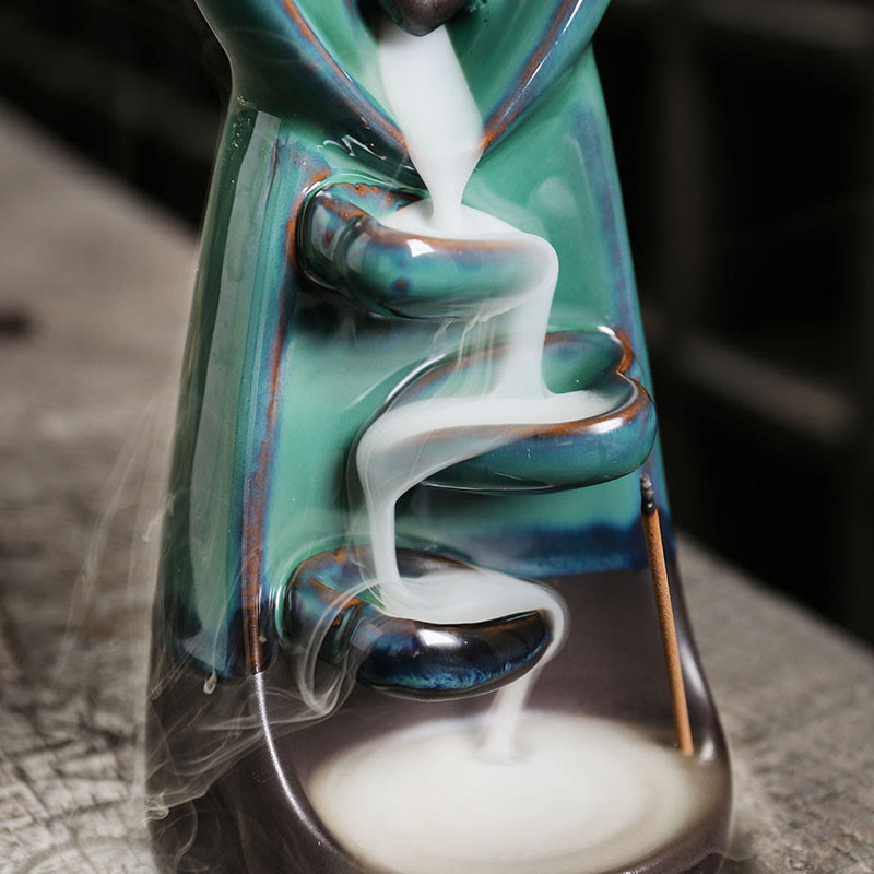 Buddha Stones Lovers Couple Embrace Love Ceramic Backflow Smoke Fountain Healing Incense Burner Decoration - image 8
