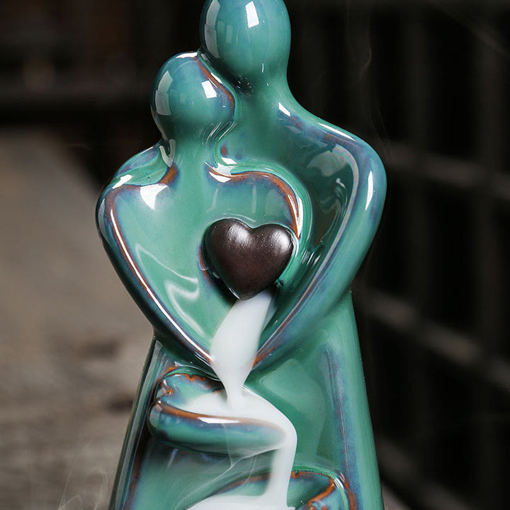 Buddha Stones Lovers Couple Embrace Love Ceramic Backflow Smoke Fountain Healing Incense Burner Decoration - image 7