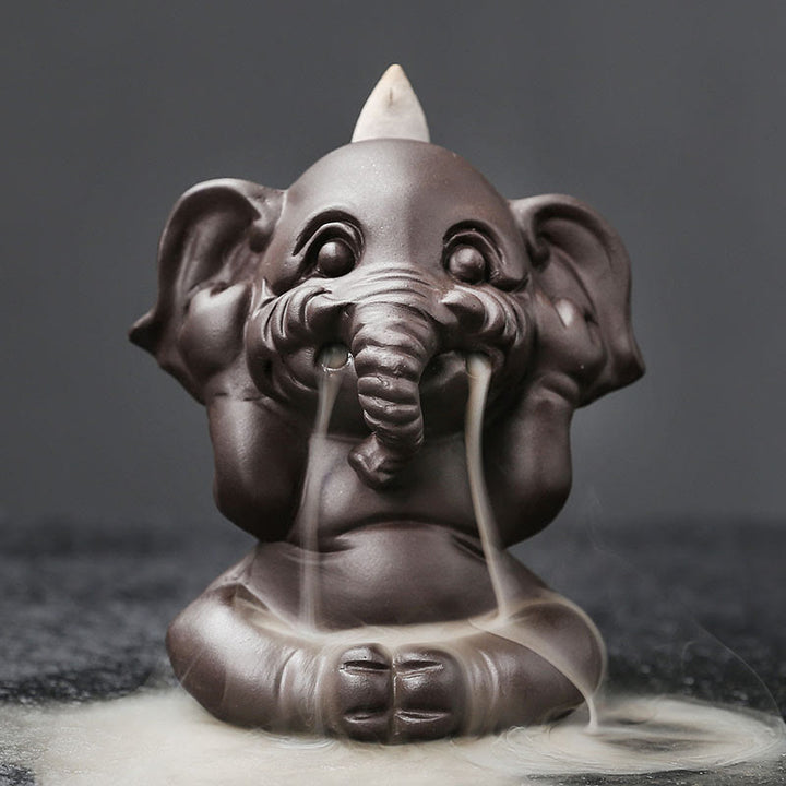 Buddha Stones Cute Elephant Purple Clay Backflow Smoke Fountain Peace Healing Incense Burner Decoration - Don't Listen 6.6*8.5*9.3cm - image 15