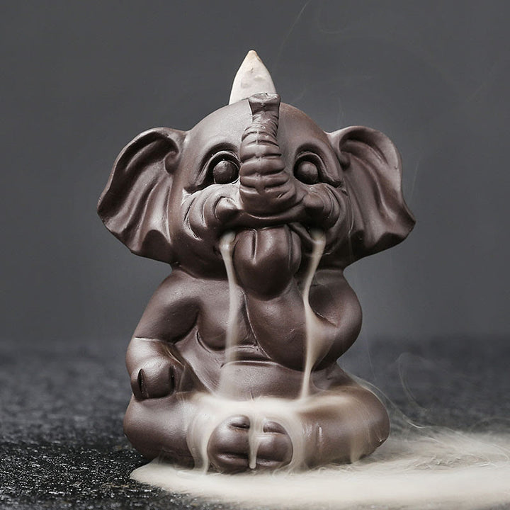 Buddha Stones Cute Elephant Purple Clay Backflow Smoke Fountain Peace Healing Incense Burner Decoration - Don't Say 6.6*8.5*9.3cm - image 27