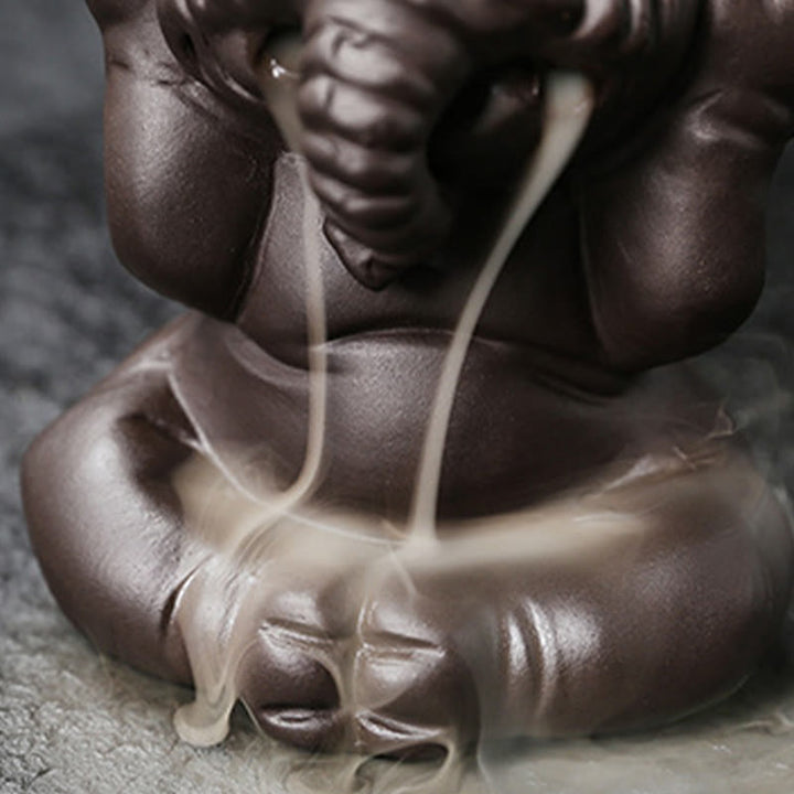 Buddha Stones Cute Elephant Purple Clay Backflow Smoke Fountain Peace Healing Incense Burner Decoration - image 23