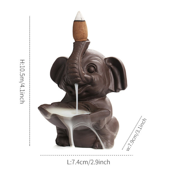 Buddha Stones Little Elephant Holding Leaf Purple Clay Backflow Smoke Fountain Healing Incense Burner Decoration - image 15