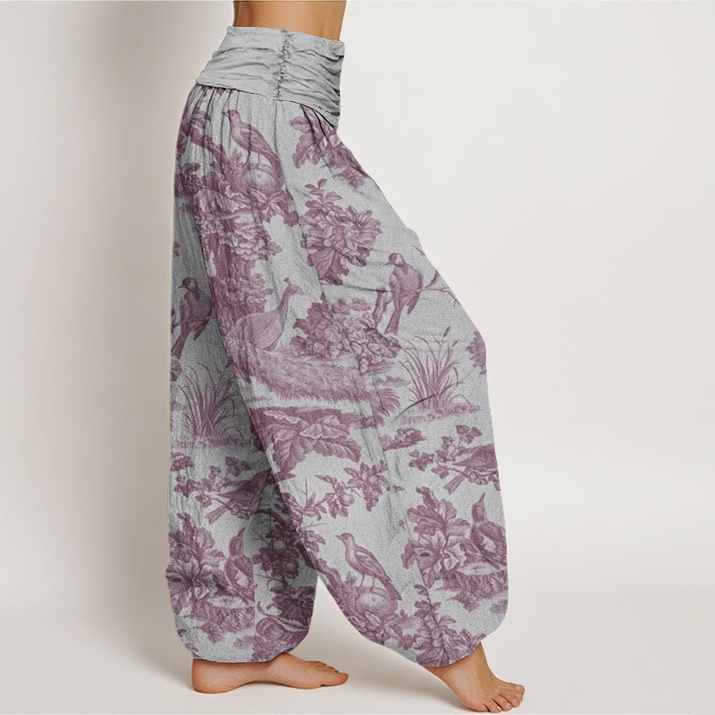 Buddha Stones Cotton Birds Trees Branches Pattern Women's Elastic Waist Harem Pants - image 7