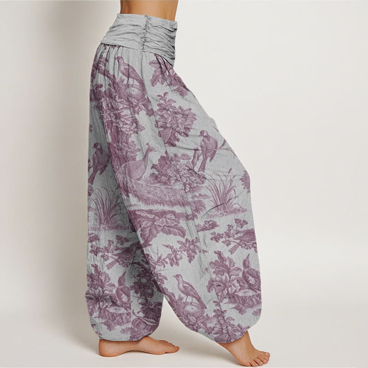 Buddha Stones Cotton Birds Trees Branches Pattern Women's Elastic Waist Harem Pants - image 7