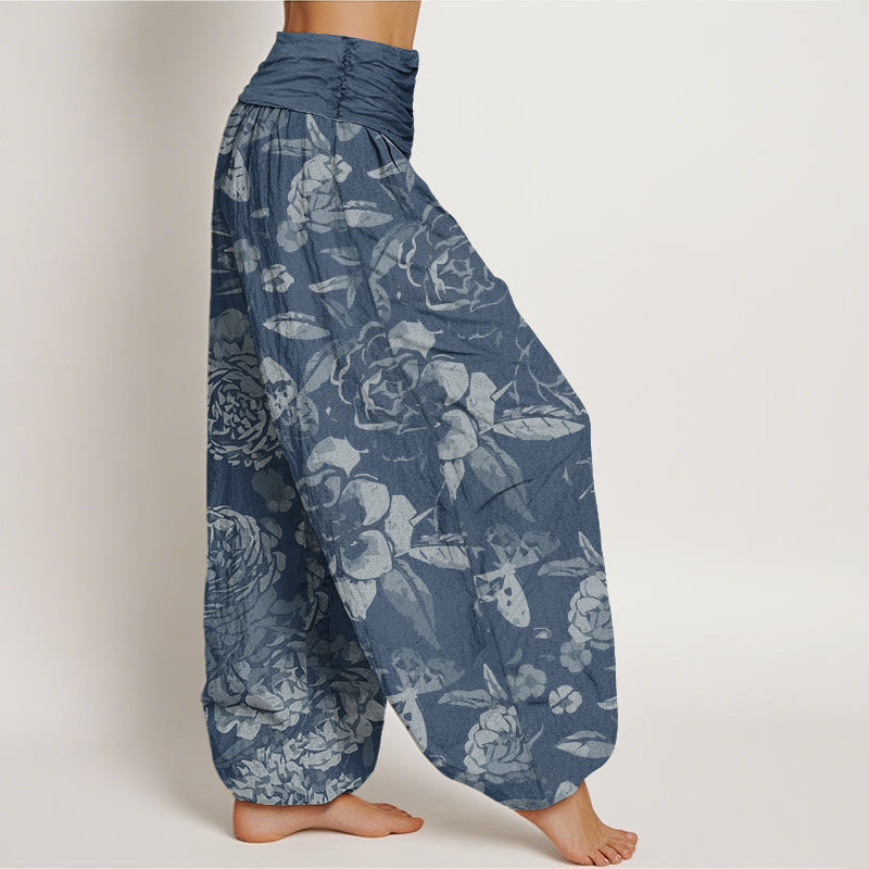 Buddha Stones Cotton Casual Peony Flowers Leaves Women's Elastic Waist Harem Pants - image 8