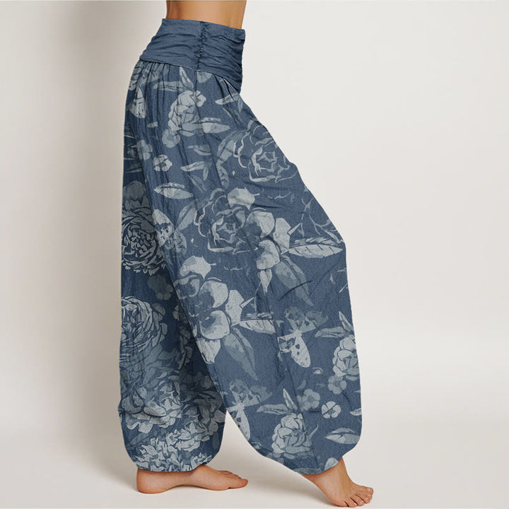 Buddha Stones Cotton Casual Peony Flowers Leaves Women's Elastic Waist Harem Pants - image 8