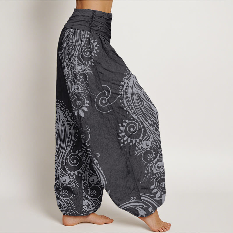 Buddha Stones Cotton Casual Peacock Design Women's Elastic Waist Harem Pants - image 9