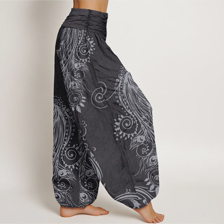 Buddha Stones Cotton Casual Peacock Design Women's Elastic Waist Harem Pants - image 9